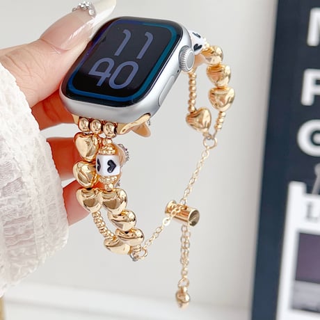 金属ハート Applewatch series10/9バンド オシャレ アップルウォッチseries 8 7 6 5 4 3 2 SE Ultra 艶感 高級感たっぷり[M5300]