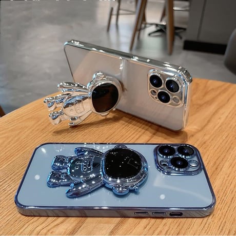 宇宙飛行士スタンド iphone14plus/14promaxケース  メッキ クリアアイフォン13/12/11proカバー カッコイイ 可愛い 実用[M2235]