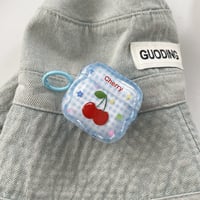 チェリー Airpods Pro3ケース チェック柄 Airpods4/3カバー pro2/pro1 うねうね リング/キーホルダー[M6519]