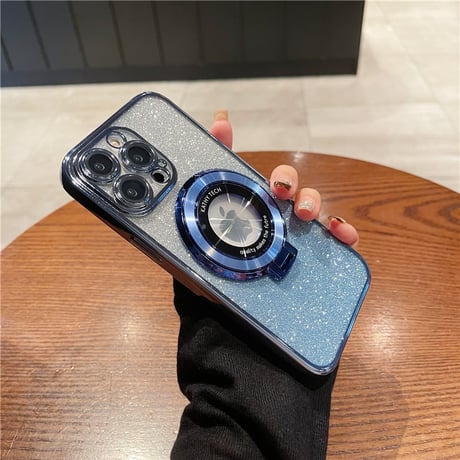MagSafeスタンド iPhone15Pro/15ProMaxケース キラキラインナーシート iPhone14/13Proカバー カメラ保護 オシャレ[M3653]