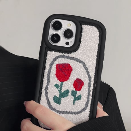 刺繡 薔薇柄 iphone14pro/14promaxケース  シック iphone13/12/11カバー  耐衝撃 高級感 頑丈[M2498]