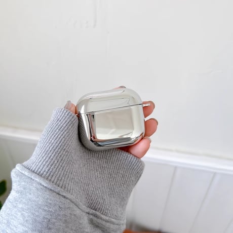 メッキ Airpods 4ケース 光沢感 カラビナ付 Airpods3/2カバー AirpodsPro2/Pro1  シルバー 高級感[M4802]