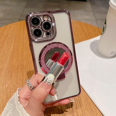 鏡MagSageリングスタンド iPhone15pro/15promaxケース ジュエリーキラキラiphone14/13/12proケース クリア コスパ最強[M4075]