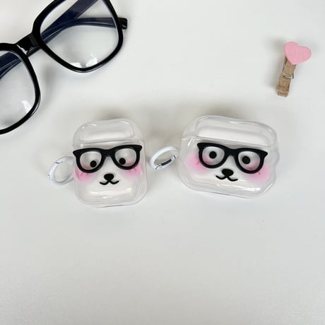 メガネ掛け熊 Airpods4ケース かわいい AirpodsPro2ケース airpods3/2カバー  リング付 ギフトにおすすめ [M5315]
