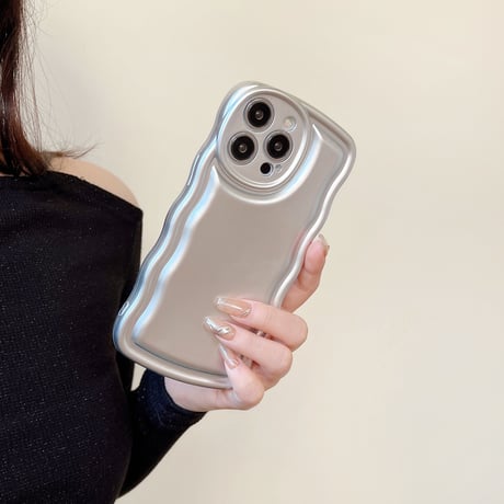 猫の手ミラーグリップ iPhone14/13proケース シルバーストラップ付 iPhone12pro/11/XSカバー 波紋枠 オシャレ スタンド 多機能[M2801]