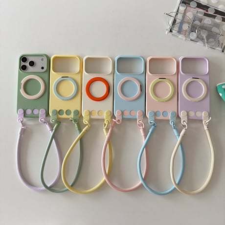 ストラップ付 iPhone17Pro/17ケース MagSafeリングスタンド アイフォン16Pro/15proMax/15カバー シリコン製 多機能 [M6516]