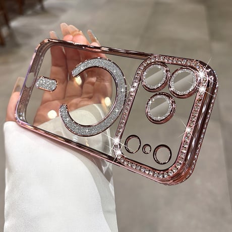ジュエリー iPhone17Pro/17ケース Magsafe対応 iPhone17Air/17ProMaxケース レンズ保護フィルム付 キラキラライン 大人気 [M5637]