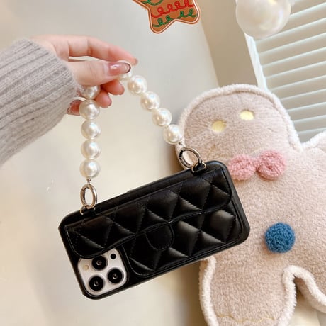 革製 カード入れ iphone13/13proケース  キラキラ真珠ストラップ付 アイフォン12/11proカバー  ゼレブ愛用 オシャレ 女の子 高品質M1383
