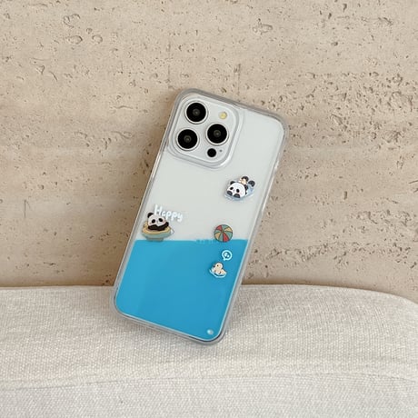 動くパンダ/アップル iPhone15/15proケース 液体入り アイフォン14プロ/13/12mini/11カバー 面白いギフト[M4544]