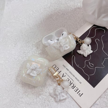 天使 貝殻紋 Airpods3ケース  おしゃれキラキラ AirpodsPro2カバー 可愛いangel 綺麗 頑丈 [M2538]