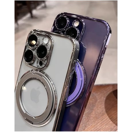 Magsafeリングスタンド一体 iPhone15pro/15promaxケース 高品質高機能 iphone14Pro/13proケース 飽きないデザイン メッキ レンズ保護[M3851]