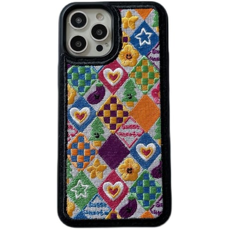 刺繡 菱形  iphone14/14proケース  手つくり iphone13/12/11promaxカバー   ハート/星/花柄 秋冬人気アイテム  ギフトにおすすめ[M2303]