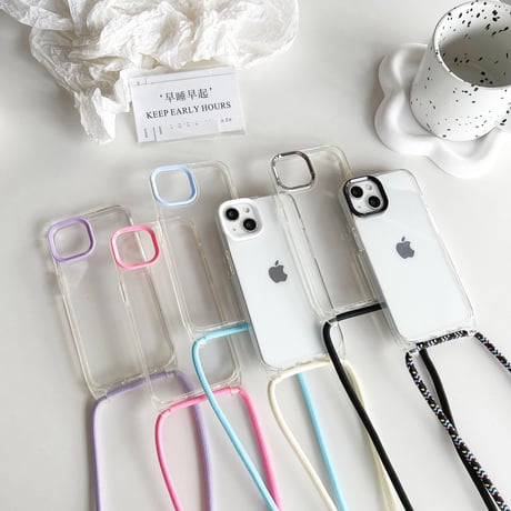 ストラップ付クリア iphone15/15proケース 肩掛け紐 iPhone14pro/13/12promaxカバー  使いやすい 黄ばまない [M4145]