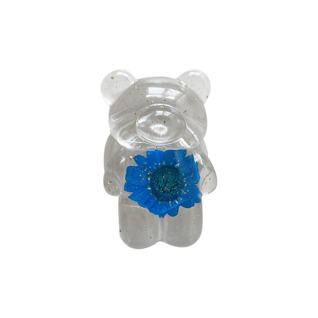 押し花付クマちゃん スマホグリップ/ポップソケット 綺麗 伸び縮み式  高透明グリップトーク  スマホリング・スタンド一体型  落下防止  可愛い[M1648]
