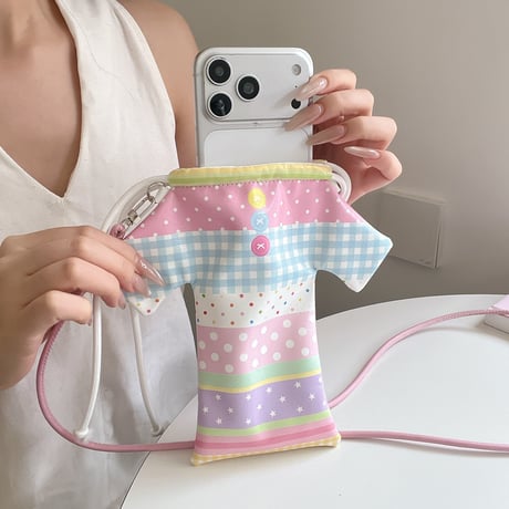 服デザイン スマホケース バック型 小物入れ iPhone/Sharp/galaxy/sony/Arrowsケース ショルダーストラップ付  全機種対応 キュート 便利  肩ひも付き[M6489]