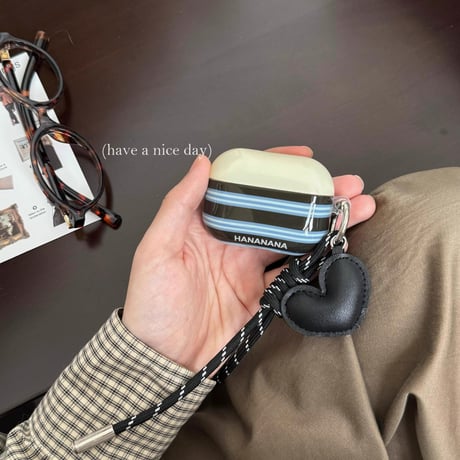 縞模様 Airpods 4ケース ハートデコキーチェーン付 Airpods3/Pro2ケース airpodsproカバー  トレンド人気[M4882]