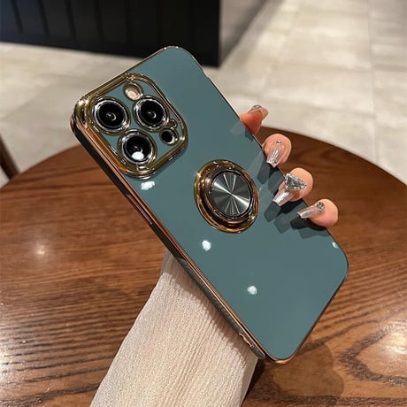 リング付 iPhone15/15plus/15proケース メッキ スタンド機能 iPhone14/13/12proカバー 光沢感 耐久性[M3558]