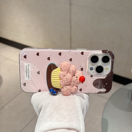韓国風 iPhone16pro/16ケース ハート柄 ケーキグリップ iphone15pro/14/13proカバー 可愛い  夏人気品[M5402]