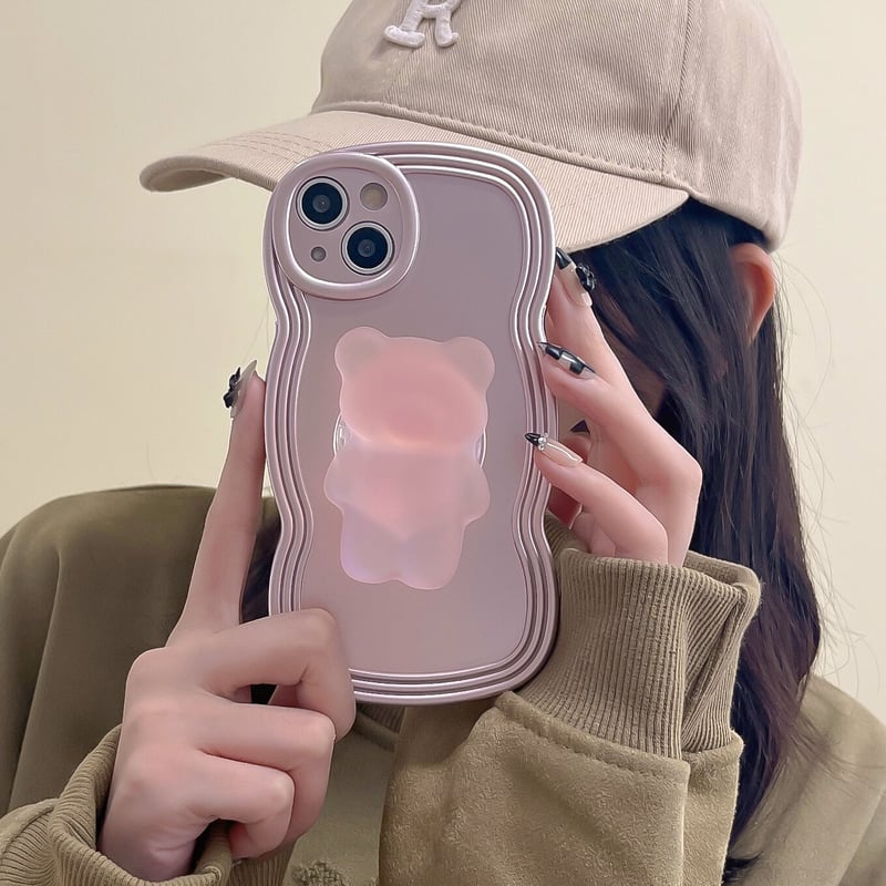 熊さんグリップ iphone14/14proケース ローズゴールド色 iphone13/12