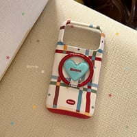 ハート型MagSafeリングスタンド iPhone17Pro/17ケース チェック柄 iPhone16Pro/15/14ケース 可愛い 甘めコーデ [M6359]