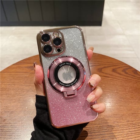 MagSafeスタンド iPhone15Pro/15ProMaxケース キラキラインナーシート iPhone14/13Proカバー カメラ保護 オシャレ[M3653]