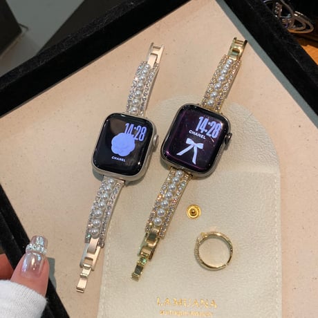 上品真珠 AppleWatchバンド キラキラダイヤ  AppleWatchベルト Series 11/10/9/8 SE3/2  Ultra3/2/1 メタルリック 高級感高品質[M6498]