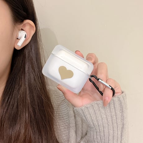 トランク型ハート柄 airpods3ケース 第3世代 airpodsproカバー 半透明ケース 頑丈可愛い カラビナ付き[M1492]