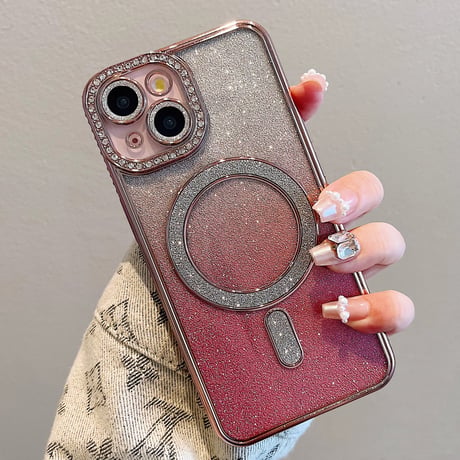 ジュエリー Magsafe対応 iPhone15/15proケース キラキラインナーシール付 iphone 14/13/12カバー きれい[M3857]