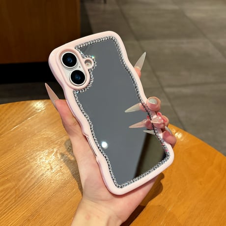 うねうねジュエリー枠 iPhone16pro/16ケース メイク直し鏡 iPhone15promax/14/13/12カバー 夏に人気 落下防止[M5234]