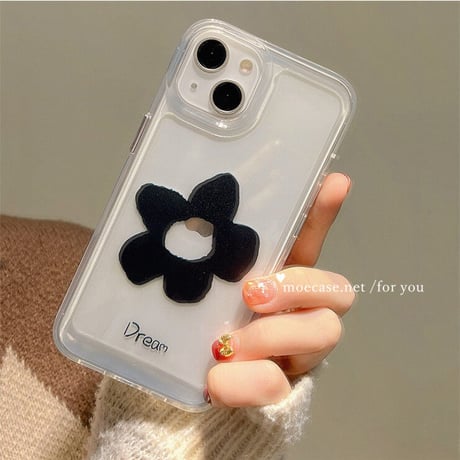 黒花柄 iPhone14/14proクリアケース  シック iPhone13/12promaxカバー 高透明感  高級感 ギフトにおすすめ[M2659]