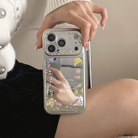 草花柄 ミラー iPhone17Pro/17ケース 頑丈 iPhone17Promax/16Pro/15ケース カメラカバー付 ガーリーファッション[M6174]