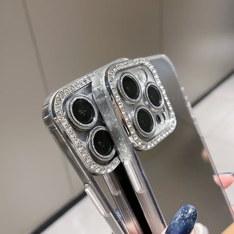 ミラー iPhone15/15proカバー ジュエリーレンズカバー iPhone14/13pro/12ケース お洒落 可愛い[M4556]