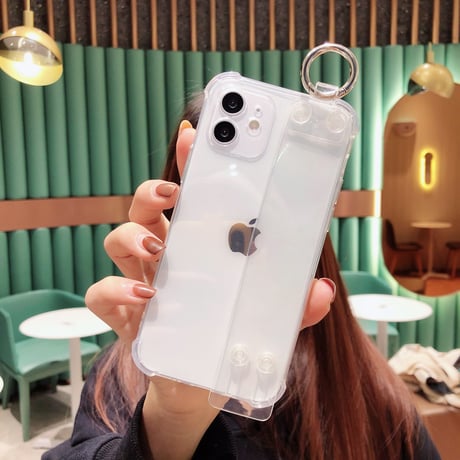 ベルト/リング一体型 iphone13/12miniケース   透明系 四角耐衝撃  iphoneSE2/11proカバー  多機能 スタンド  シンプル風 使いやすい[M1651]