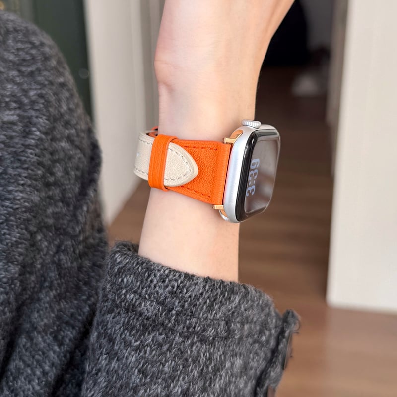 高級感オレンジ AppleWatchバンド レザー製 アップルウォッチバンド