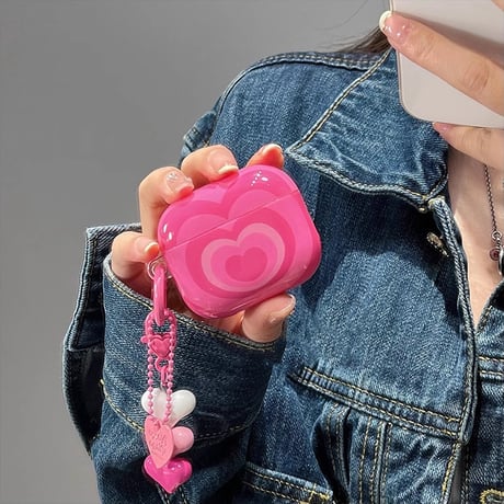 大人可愛い Airpods 4 ケース ハート柄 チャーム付  ピンク AirpodsPro3/2/1カバー  Airpods3/2  女子力高い[M4697]