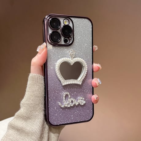 可愛い鏡付 iPhone16pro/16plusケース ラメ入り iPhone15pro/SE/14カバー おしゃれ 女子力高い 人気[M5263]
