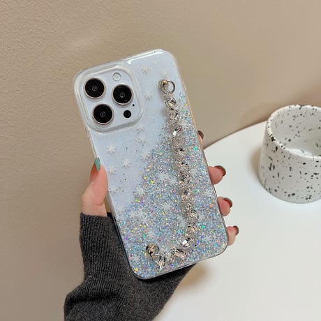 オシャレダイヤモンドチェーン iPhone14pro/14promaxケース グリッター入り アイフォン13/12proカバー  綺麗  ガールズに超人気 可愛い 実用 [M2559]