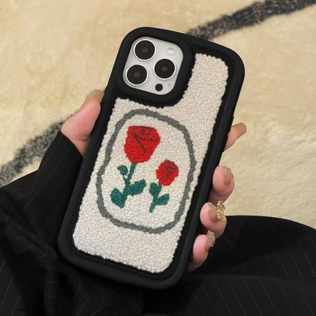 刺繡 薔薇柄 iphone14pro/14promaxケース  シック iphone13/12/11カバー  耐衝撃 高級感 頑丈[M2498]