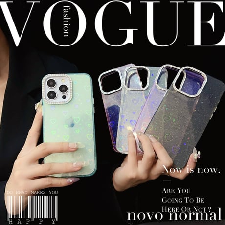 光るハート柄 iPhone15Pro/15Plusケース 女子力アップ iPhone14/13Pro/12カバー 綺麗 夏ファッション[M4439]