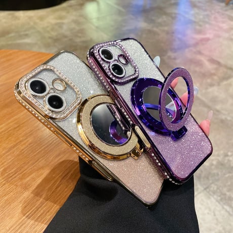 メイク直しミラー iPhone16/16Proケース Magsafeリングスタンド ジュエリー iPhone15Pro/14/13Proカバー 大人気 コスパ最強[M4585]