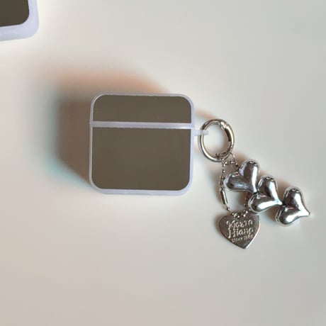 ミラー Airpods4ケース ハートキーチェーン付 AirpodsPro2ケース airpods3/2カバー  メイク直し鏡 女子力高い 丈夫 [M5280]