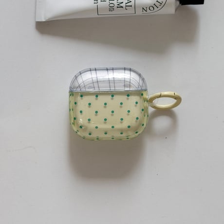 淡色系 Airpods Pro3ケース 水玉模様 Airpods4/3カバー pro2/pro1 リング/ハートキーホルダー  大人可愛い[M6186]