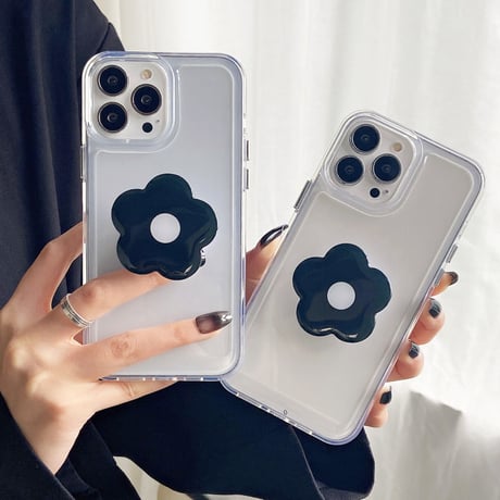 花グリップ付 iphoneSE3/13ケース   透明系  iphone12/11proカバー  スタンド機能あり  オシャレ艶あり 便利ファッション 頑丈 [M1715]