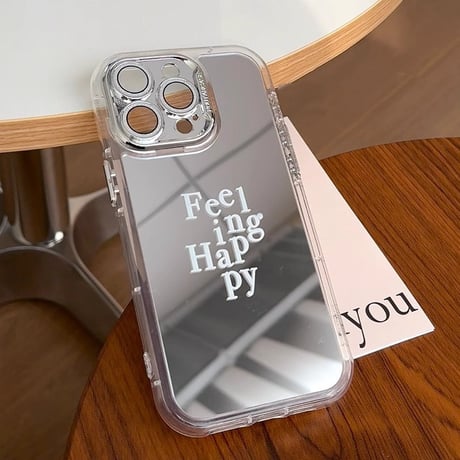 ミラー iphone16pro/16ケース Feeling Happy iphone15pro/14/13proケース 高級感 シック 頑丈 カメラ保護[M5061]