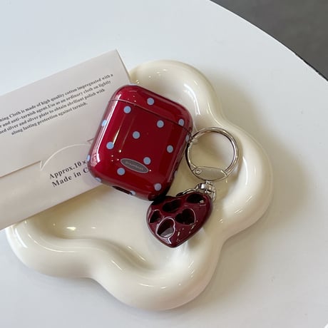 ワインレッド Airpods 4ケース 水玉模様 ハートキーホルダー Airpodspro2/proカバー Airpods第3/2世代 かわいい 女子力高い[M5069]
