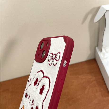 刺繡ウサギ iPhone14/14Proケース 超キュートアイフォン13pro/12/11カバー ソフト 人気 いいプレゼントにおすすめ [M2534]
