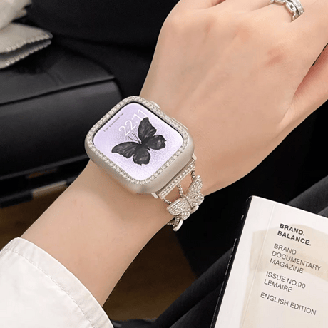 ジュエリー蝶 AppleWatchバンドSeries 10/9/8 高級感 AppleWatchベルト 10 Ultra3/2/1 SE3/2/1高品質 エレガントキラキラ[M5647]