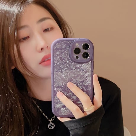 貝殻紋 アイフォン14/13proケース 紫色 キラキラ iPhone12/11proカバー 綺麗 エレガント  女子力アップ[M3337]