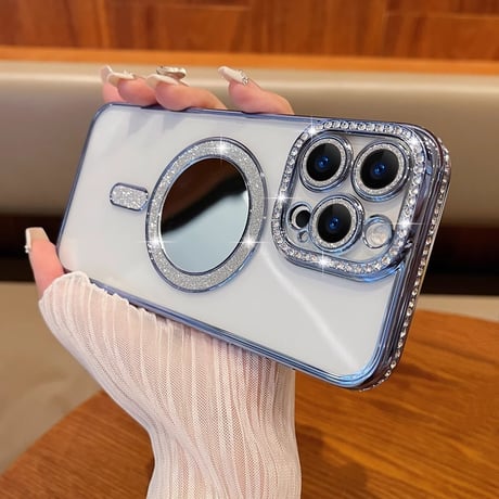 ミラー iPhone16/16Proケース  ジュエリー iPhone15pro/14/13Proカバー Magsafe対応 キラキラインナーシート付 人気品[M4587]