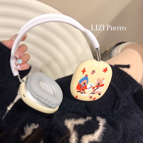 可愛い熊ちゃん AirPodsMaxケース イエロー エアーポッズ マックス専用カバー 丈夫 ギフトに最適[M3878]